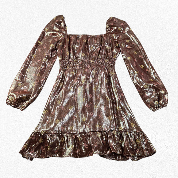 Paige Noah Metallic Silk Blend Bronze Romantic Mini Dress Size Small NWT $350 - Picture 13 of 13